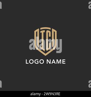 Luxury IC logo monogram shield shape monoline style with gold color and dark background vector graphic Stock Vector