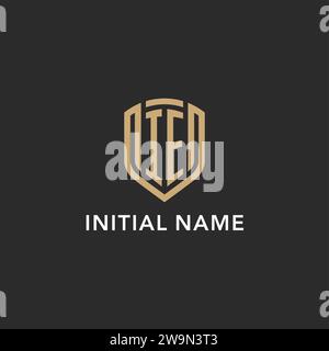 Luxury IE logo monogram shield shape monoline style with gold color and dark background vector graphic Stock Vector