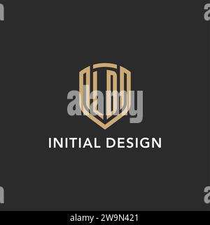 Luxury LD logo monogram shield shape monoline style with gold color and dark background vector graphic Stock Vector