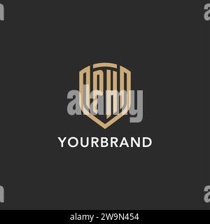 Luxury PH logo monogram shield shape monoline style with gold color and dark background vector graphic Stock Vector