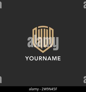 Luxury HV logo monogram shield shape monoline style with gold color and dark background vector graphic Stock Vector