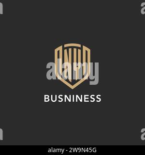 Luxury NY logo monogram shield shape monoline style with gold color and dark background vector graphic Stock Vector