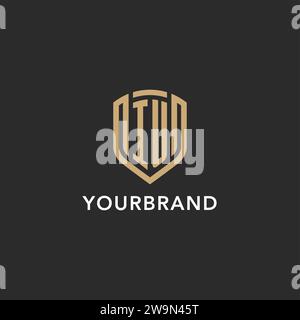 Luxury IU logo monogram shield shape monoline style with gold color and dark background vector graphic Stock Vector