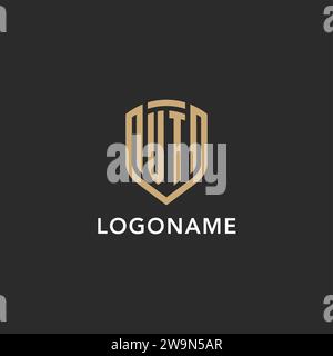 Luxury VT logo monogram shield shape monoline style with gold color and dark background vector graphic Stock Vector