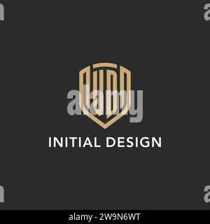 Luxury VD logo monogram shield shape monoline style with gold color and dark background vector graphic Stock Vector