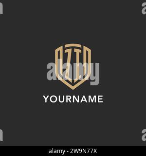 Luxury ZI logo monogram shield shape monoline style with gold color and dark background vector graphic Stock Vector