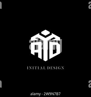 AD initial monogram logo with hexagonal shape and swoosh design ideas ...