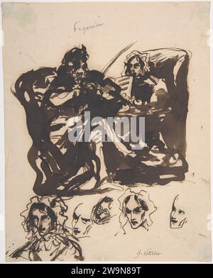 Paganini Playing and Studies of Heads 1959 by Niccolo Paganini Stock Photo