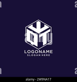 QT initial monogram logo with hexagonal shape and swoosh design ideas ...