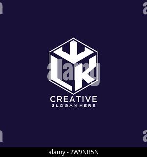 LK initial monogram logo with hexagonal shape and swoosh design ideas ...