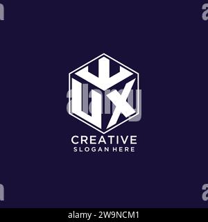 UX initial monogram logo with hexagonal shape and swoosh design ideas ...