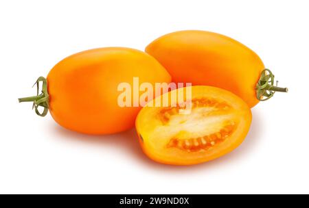 sliced orange plum tomato path isolated on white Stock Photo