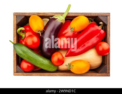 vegetables mix box path isolated on white top view Stock Photo