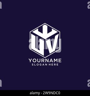 UV initial monogram logo with hexagonal shape and swoosh design ideas ...
