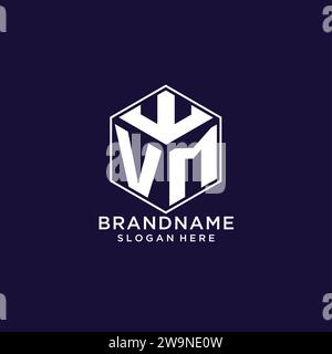 VM initial monogram logo with hexagonal shape and swoosh design ideas ...