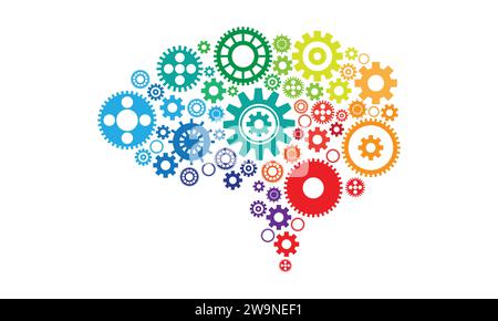 Abstract illustration of Brain in form of Gears. EPS. Vector file. Stock Vector