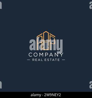 Initial letter AP logo with abstract house shape, luxury and modern real estate logo design vector graphic Stock Vector