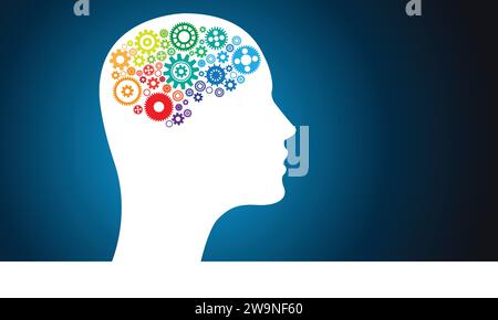 Abstract illustration of human head and brain in form of Gears. EPS. Vector file Stock Vector