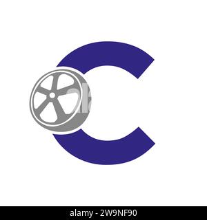 Tire Logo On Letter C, Automotive Symbol , Tire Icon Vector Template Stock Vector