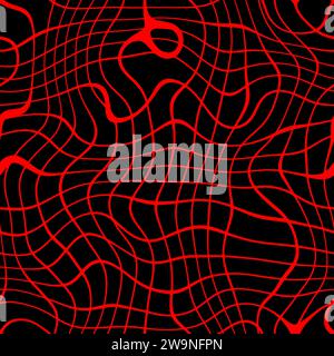 Delicate black chaotic square dots on red  background seamless pattern. Soft abstract geometric pattern. Dots specks, flecks, stains seamless pattern Stock Photo