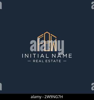 Initial letter FW logo with abstract house shape, luxury and modern real estate logo design vector graphic Stock Vector