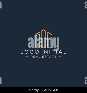 Initial letter DL logo with abstract house shape, luxury and modern real estate logo design vector graphic Stock Vector