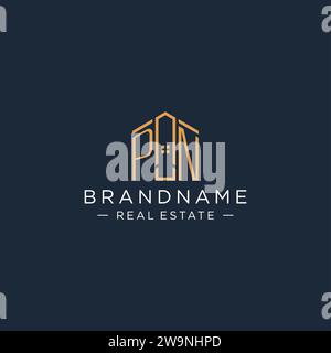 Initial letter PN logo with abstract house shape, luxury and modern real estate logo design vector graphic Stock Vector