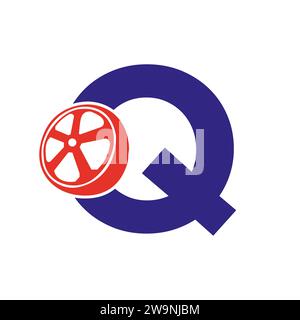 Tire Logo On Letter Q, Automotive Symbol , Tire Icon Vector Template Stock Vector