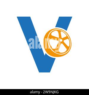 Tire Logo On Letter V, Automotive Symbol , Tire Icon Vector Template Stock Vector