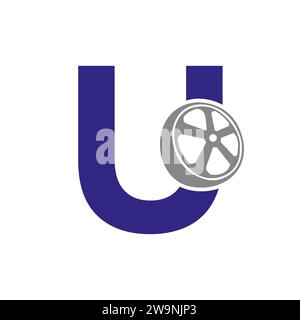 Tire Logo On Letter U, Automotive Symbol , Tire Icon Vector Template Stock Vector