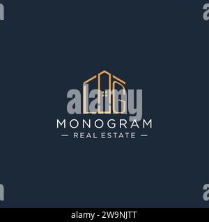 Initial letter LG logo with abstract house shape, luxury and modern real estate logo design vector graphic Stock Vector