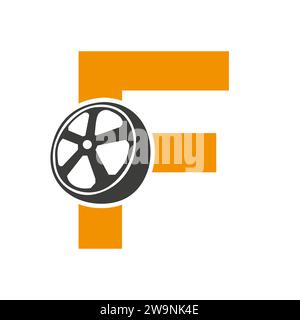 Tire Logo On Letter F, Automotive Symbol , Tire Icon Vector Template Stock Vector