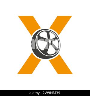 Tire Logo On Letter X, Automotive Symbol , Tire Icon Vector Template Stock Vector