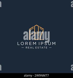 Initial letter FZ logo with abstract house shape, luxury and modern real estate logo design vector graphic Stock Vector