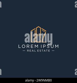 Initial letter UZ logo with abstract house shape, luxury and modern real estate logo design vector graphic Stock Vector