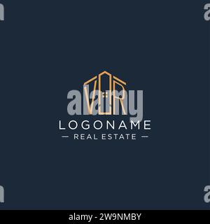 Initial letter VR logo with abstract house shape, luxury and modern real estate logo design vector graphic Stock Vector