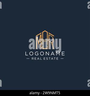 Initial letter MR logo with abstract house shape, luxury and modern real estate logo design vector graphic Stock Vector