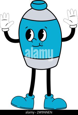 Water Bottle Mascot.Mineral Water Bottle Character Outlined.glass, purity, funny, set, happy, cold, freshness, cute, eyes, cap, beverage, design, grap Stock Vector