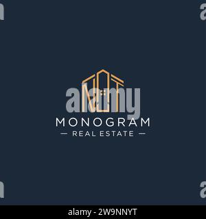 Initial letter NT logo with abstract house shape, luxury and modern real estate logo design vector graphic Stock Vector