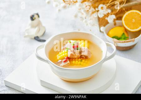 double boiled- Stewed Pork Ribs with  corn en Casserole Stock Photo