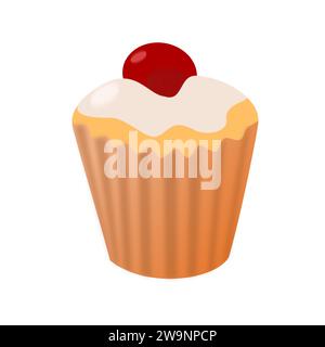 The dessert cupcake with cream and cherries Stock Vector