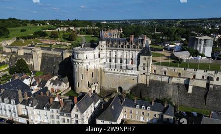 drone photo Amboise royal castle, Château Royal d'Amboise France Europe Stock Photo