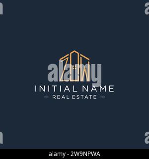 Initial letter ZW logo with abstract house shape, luxury and modern real estate logo design vector graphic Stock Vector