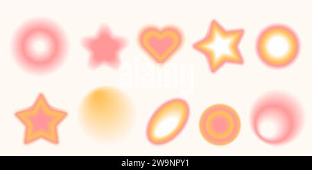Y2k style blurred gradient shapes with linear forms and sparkles, blurry flower or heart aura aesthetic elements. Modern minimalist design element Stock Vector