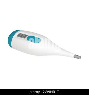 3D vector thermometer with 36.6 on a display. Electronic device for measuring body temperature. Medical equipment. 3D render. Cartoon vector illustrat Stock Vector