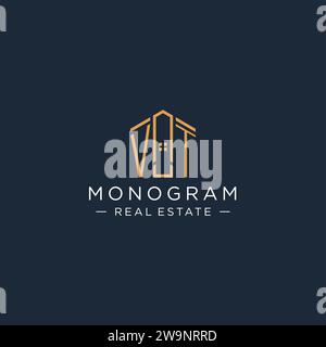 Initial letter VT logo with abstract house shape, luxury and modern real estate logo design vector graphic Stock Vector
