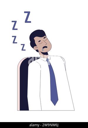Sleeping employee male indian 2D linear cartoon character Stock Vector