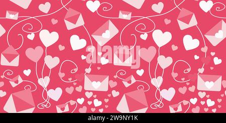 Seamless pattern with Romantic symbols. Hearts and Love Messages, Envelopes, Decoration for Wedding and Valentines day. Vector Flat Background for Wra Stock Vector