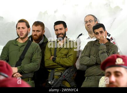 Jerusalem, Israel. 29th Dec, 2023. Family and friends mourn at the funeral of Israeli soldier Captain (reserve) Harel Sharvit, 33, at the Mt. Herzl military cemetery in Jerusalem, on Friday, December 29, 2023. Sharvit, from the Kochav Ya'acov Settlement, was killed in combat in northern Gaza by Palestinian militants. The number of IDF casualties on the ground since the invasion of Gaza after the October 7 Hamas massacre stands at 168. Photo by Debbie Hill/ Credit: UPI/Alamy Live News Stock Photo