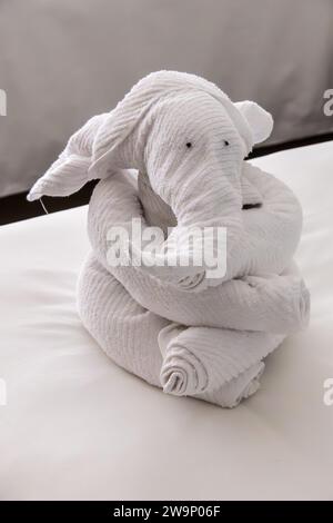 Elephant shaped bath towel. Lucknow, Uttar Pradesh, India. Stock Photo